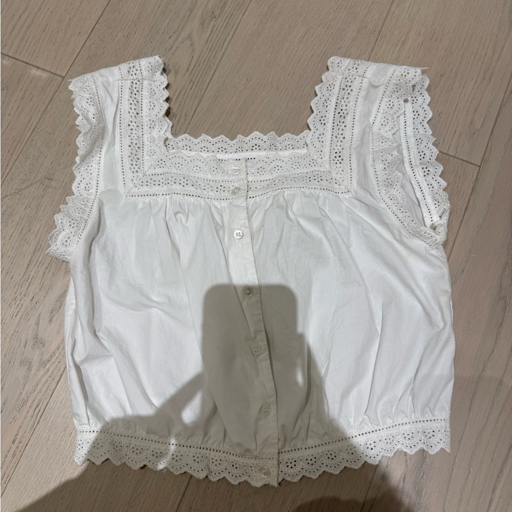 Doen White Eyelet Lace Button-Up Top